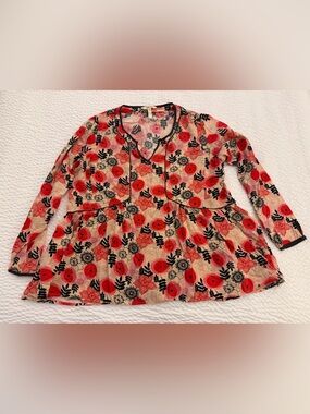 Matilda Jane Make Believe Mistletoe Magic Floral Peplum Tunic Top Women XL Boho